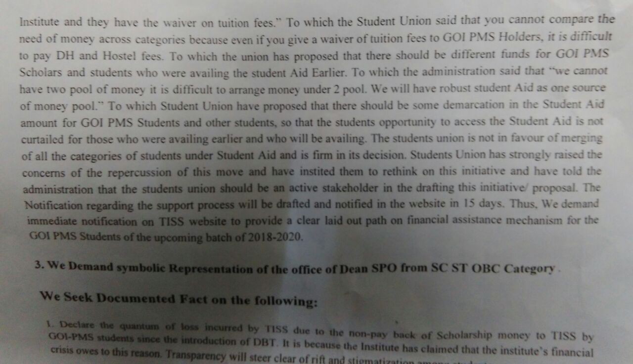 charter of demand by TISS student union - 3