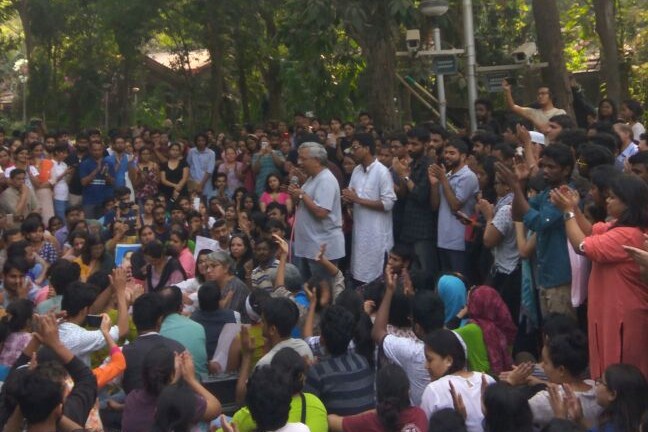 a protest at TISS